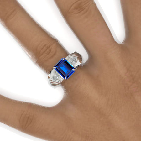 3 Carat Royal Blue Sapphire Men's Wing Gold Ring. Model 1109