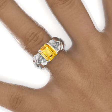 3 Carat Yellow Sapphire Men's Art Deco  Wing Gold Ring. Model 1110