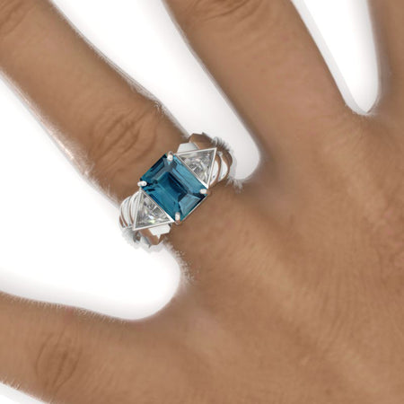 3 Carat Teal Sapphire Men's Art Deco Wing Gold Ring.