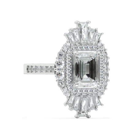 3 CT Emerald Halo Moissanite Vintage Wedding Ring. 14K Solid Gold Engagement Ring Anniversary Ring, Double Halo Ring