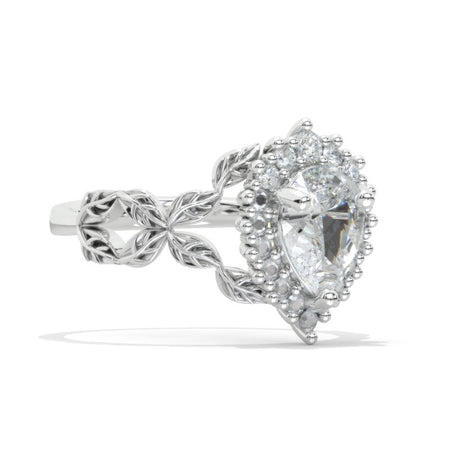 3 Carat Pear Floral Engagement 14K White Gold  Ring Eternity Ring