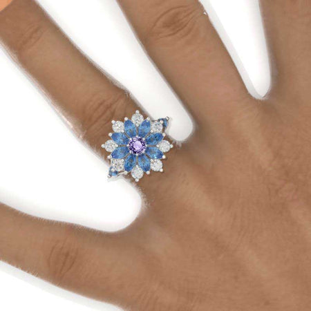 Floral Sapphire Purple Sapphire Sunflower Cluster Ring