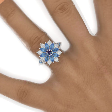 Floral Sapphire Alexandrite Sunflower Cluster Ring