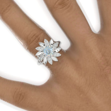 Floral  Portuguese Cut LAB-Grown Diamond Sunflower Cluster Ring Model 1127
