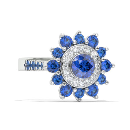 Sapphire Double Halo Moissanite Cluster Ring