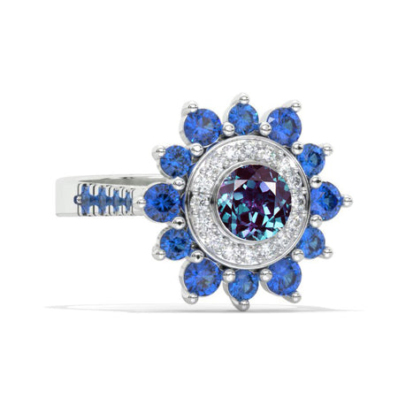 Sapphire Double Halo Alexandrite Cluster Ring