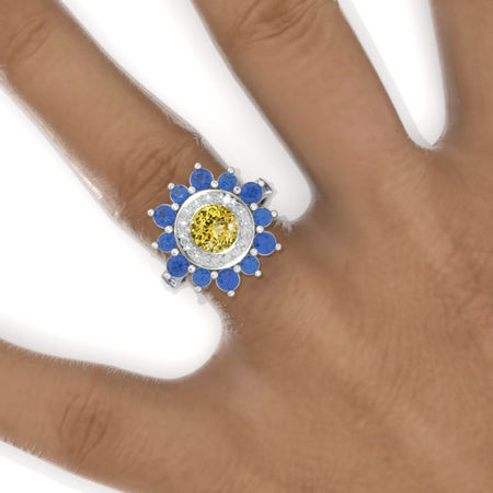Sapphire Double Halo Yellow Sapphire Cluster Ring Model 1128