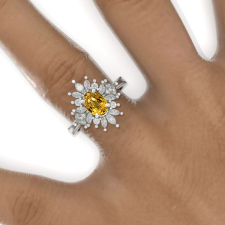 2 Carat Oval Snowflake Yellow Sapphire Halo Engagement Ring Model 1129-9x7