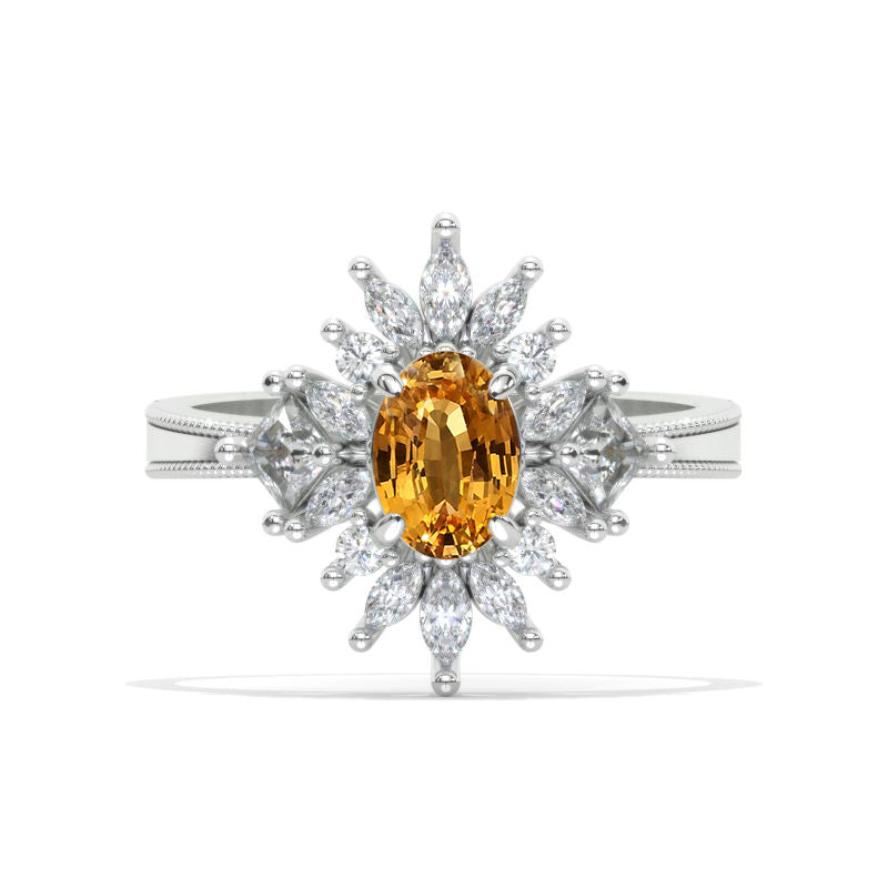 2 Carat Oval Snowflake Halo Genuine Yellow Citrine Engagement Ring Model 1129-9x7