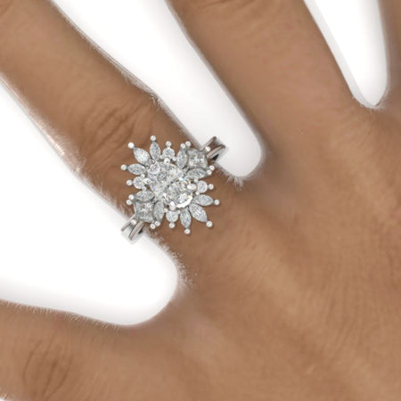 2 Carat Oval Snowflake Halo Engagement Ring
