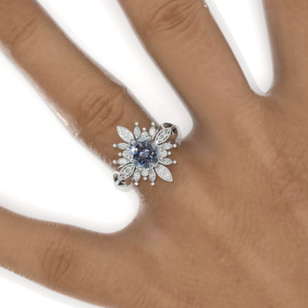 2 Carat Round Gray Moissanite Snowflake Halo Engagement Ring