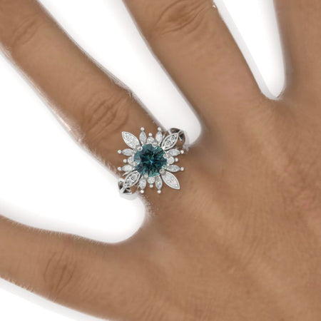 2 Carat Round Teal Sapphire Halo Engagement Ring