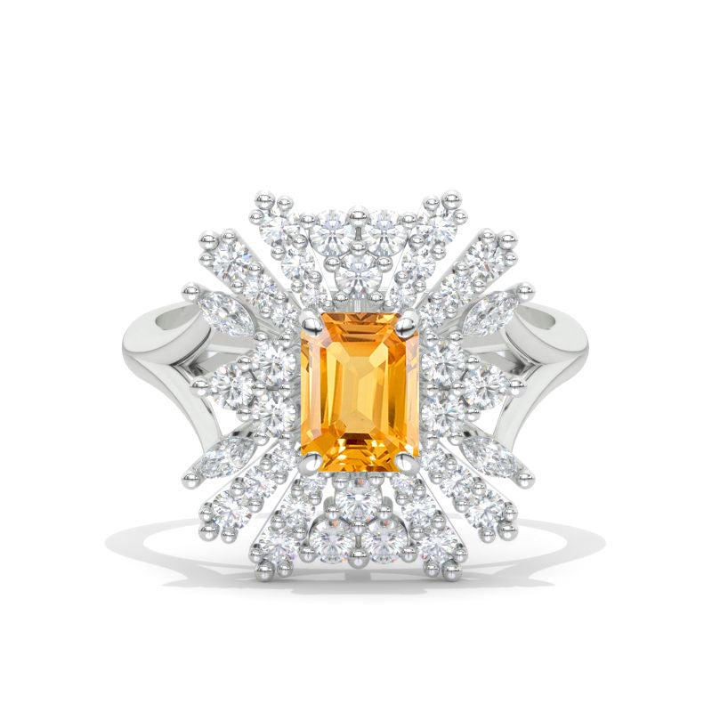 3 CTW Genuine Yellow Citrine Cluster Halo Engagement Ring Vintage Anniversary Gold Ring Model 1133