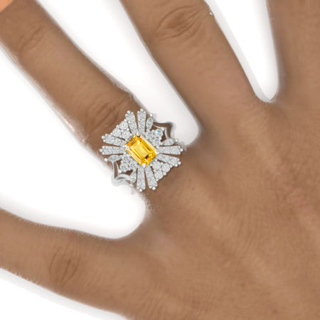 3 CTW Yellow Sapphire Cluster Halo Engagement Ring Vintage Anniversary Gold Ring Model 1133