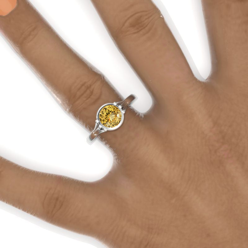 Gold Floral Engagement Ring Genuine Yellow Citrine featuring a 1.5 Carat Moissanite Model 889-7