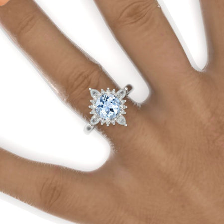 2 Carat Round Aquamarine Snowflake Start Halo Engagement Ring