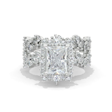 3 Carat Vintage Style 9x7mm Radiant Cut LAB-Grown Diamond White Gold Floral Shank Engagement Ring Set Model 572