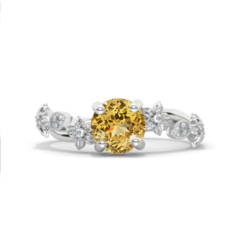 1 Carat Ornamental Genuine Yellow Citrine Floral Gold Engagement Ring Model 898-7