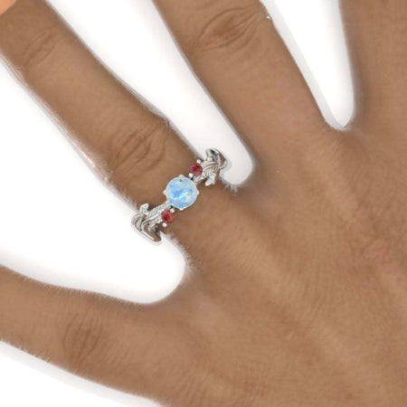 Moonstone White Gold Floral Engagement Leaves Ring