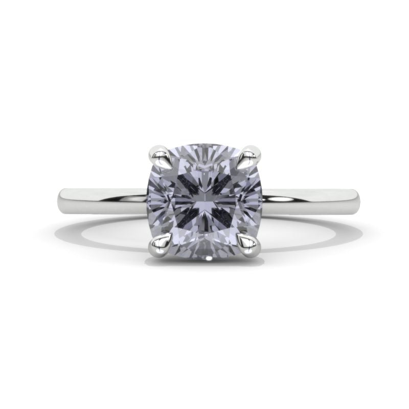 3 Carat Cushion Cut  Solitaire Dark Gray Blue  Moissanite  White Gold Engagement  Ring