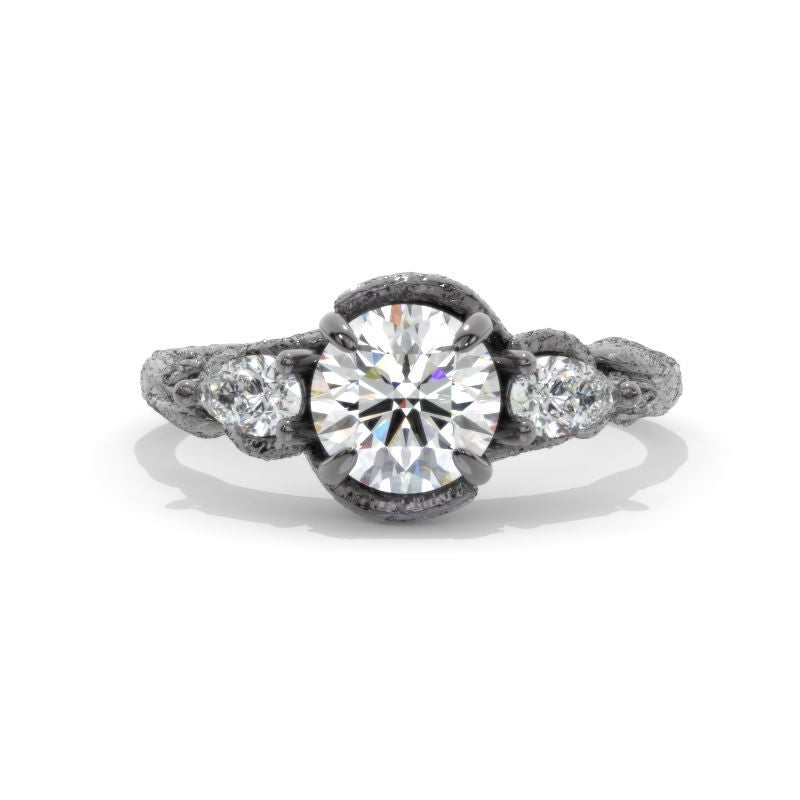 14K Black Gold  7mm Round Moissanite Celtic Engagement Ring