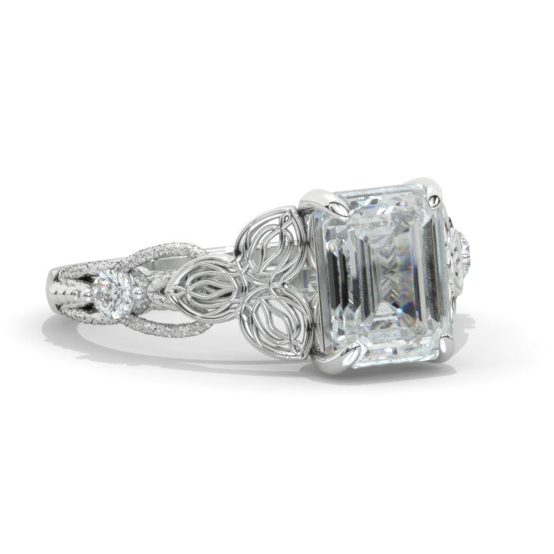 3 Carat Emerald Cut  ''Queen of the North'' Gothic Moissanite Engagement Ring