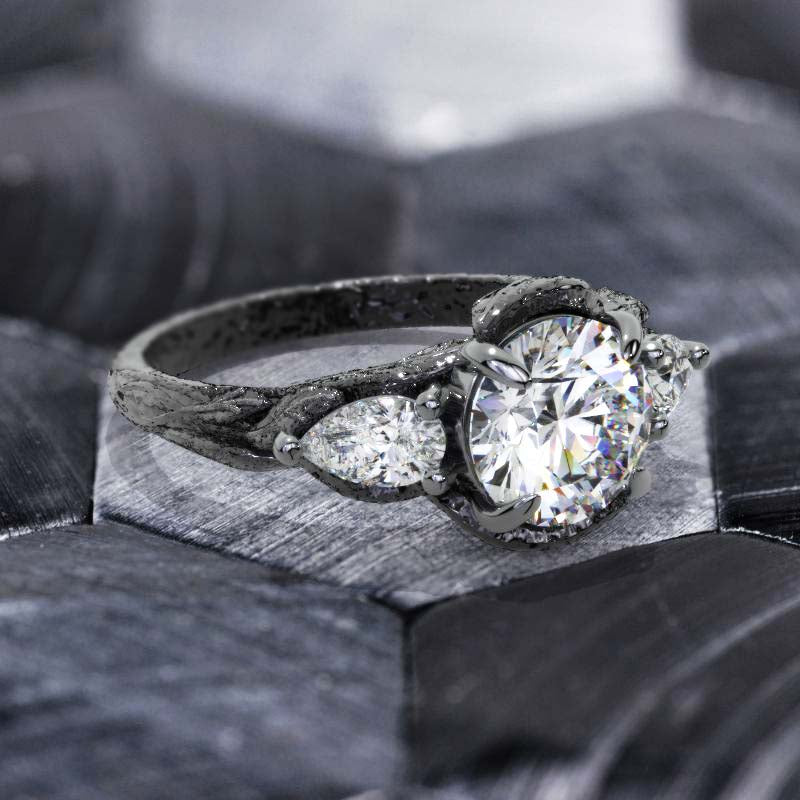 14K Black Gold  7mm Round Moissanite Floral Celtic Engagement Ring