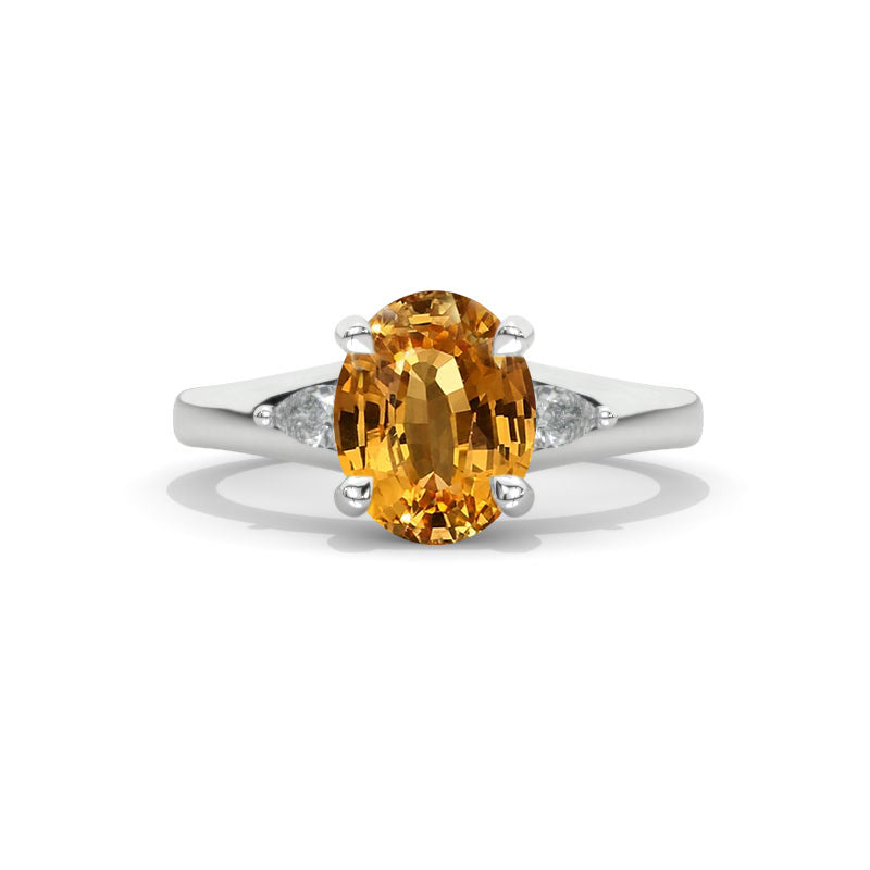 3 Carat Oval Celtic Style  Genuine Yellow Citrine  14K White Gold Engagement Promissory Ring Model 1010-10x8