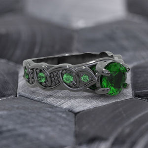 Celtic Emerald Engagement Ring 14K Black Gold