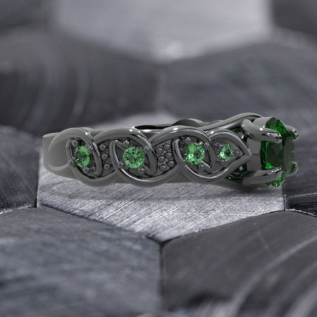 Celtic Emerald Engagement Ring 14K Black Gold