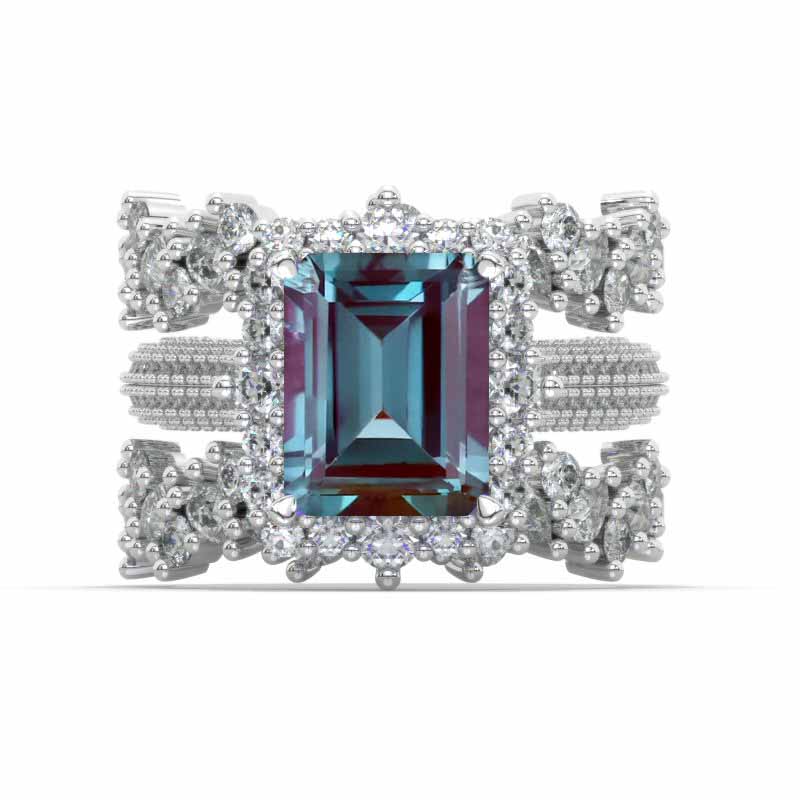3 Carat Alexandrite Engagement Ring Halo Emerald Cut Alexandrite Nontr ...