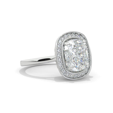 3 Carat Cushion Cut Vintage Style Halo Giliarto Moissanite White Gold Engagement Ring