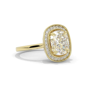 3 Carat Cushion Cut Vintage Style Halo Giliarto Moissanite White Gold Engagement Ring