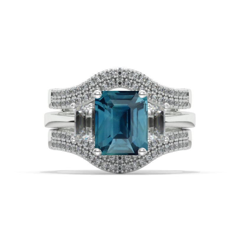 Curved Double Band Pavé Purple Sapphire Ring Insert In 14K White Gold