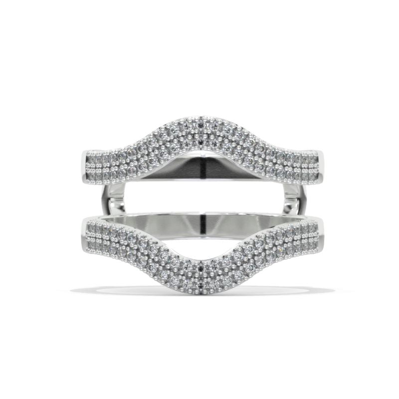Curved Double Band Pavé Moissanite Ring Insert In 14K White Gold