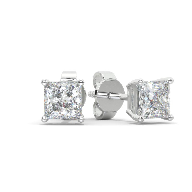 Classic Four Prongs Princess Cut Moissanite Stud Earrings in 14K Gold Settings