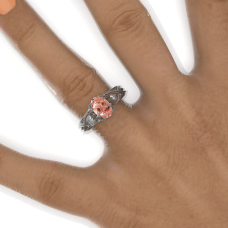 14K Black Gold Oval Peach Sapphire Celtic Engagement Ring Model 33A-8x6 