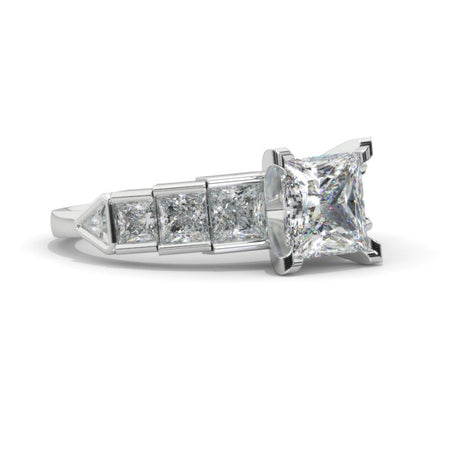 2 Carat Princess Cut Moissanite  Engagement Ring Art Deco  14K White Gold