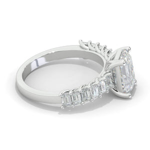 14K White Gold  3 Carat Emerald Cut Moissanite Accented Shank Engagement Ring