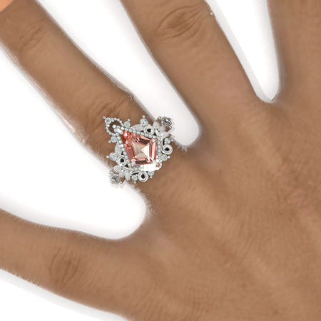 2.5 Carat Kite Peach Sapphire 14K White Gold Engagement Ring. Floral natural Form Ring Model 1154-9x6