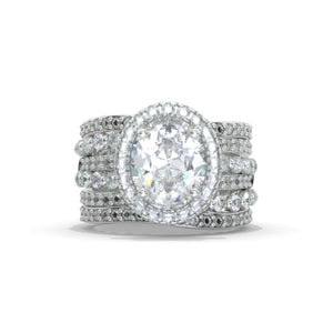 4Ct Moissanite Halo Engagement Vintage Ring, Oval Shape Cut Moissanite Engagement Ring, Accents Stones 14K White Halo Gold Ring