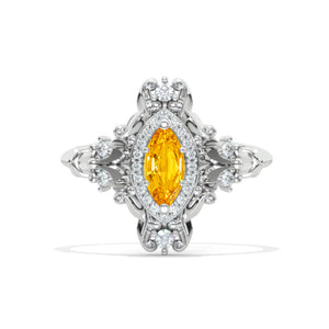 1 Carat Marquise 14K Solid Gold Ring  Marquise LAB-Grown Diamond Halo Vintage Wedding Ring. Engagement Ring Anniversary Ring, Baguette Side Stones Ring Model 1161