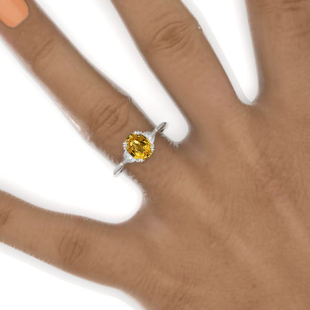 14K White Gold 1.5 Carat Elongated Cushion Yellow Sapphire Engagement Ring Model 1165