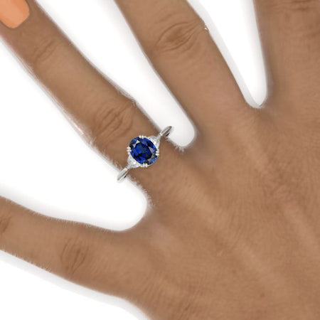 14K White Gold 1.5 Carat Elongated Cushion Royal Blue Sapphire Engagement Ring Model 1165