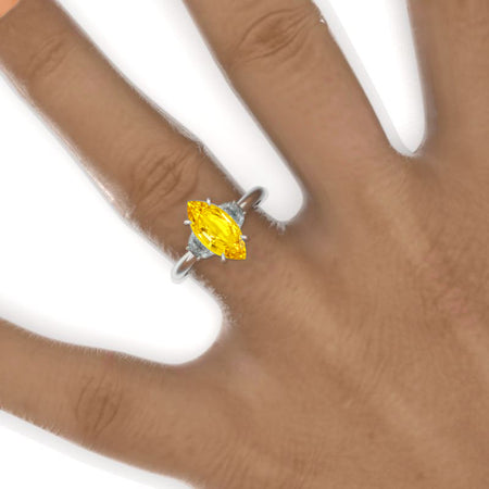 3 Carat Marquise Half-Moon Yellow Sapphire 14K Gold Engagement Promissory Ring Model 1178
