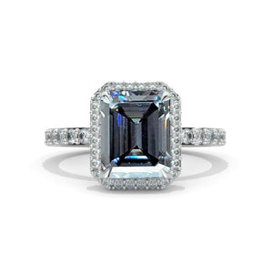 4 Carat Emerald Cut Moissanite Giliarto Halo Gold Engagement Ring Classic Style
