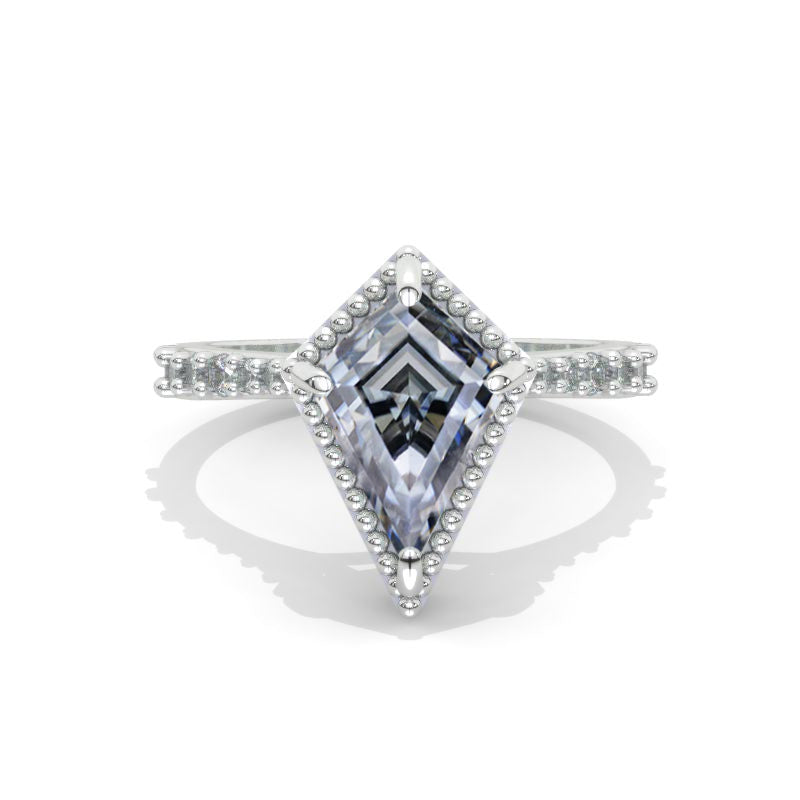 14K White Gold 2.5 Carat Kite Moissanite Engagement Ring Unique Fancy Shape Ring
