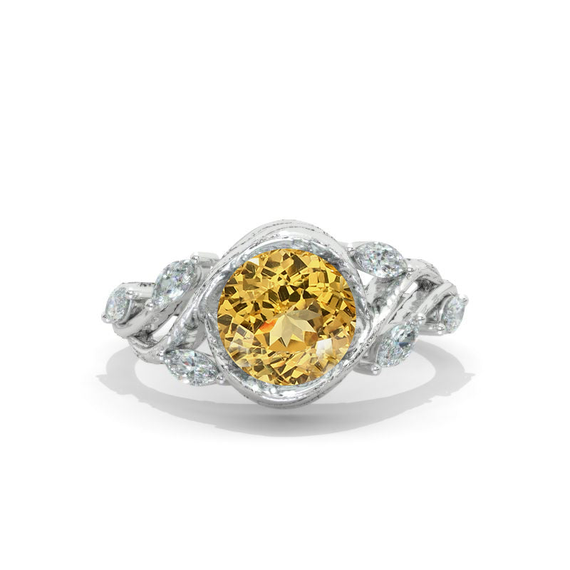 2 Carat Floral Genuine Yellow Citrine Engagement Ring Twig Bezel Set Model 1202
