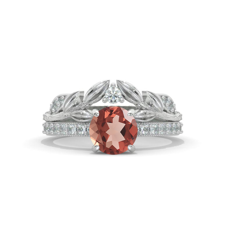 1.5 Carat Round Halo Zultanite Floral Leaves Engagement 14K White Gold  Ring Eternity Ring Set