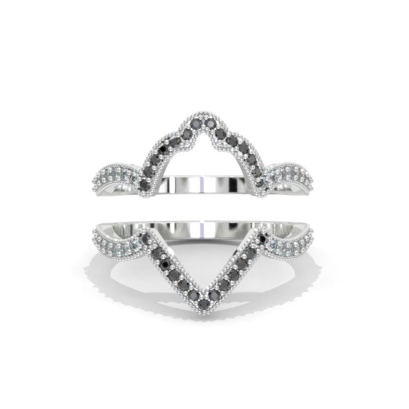 Giliarto Curved  Colorless and Black Moissanite Wedding Band 14K White Gold  for Model 970H2